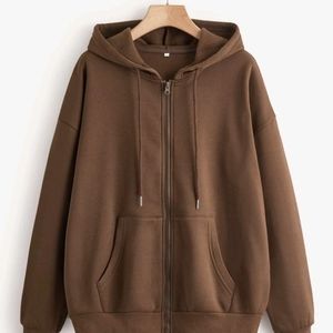 Solid Zip Up Drawstring Thermal Lined Hoodie
